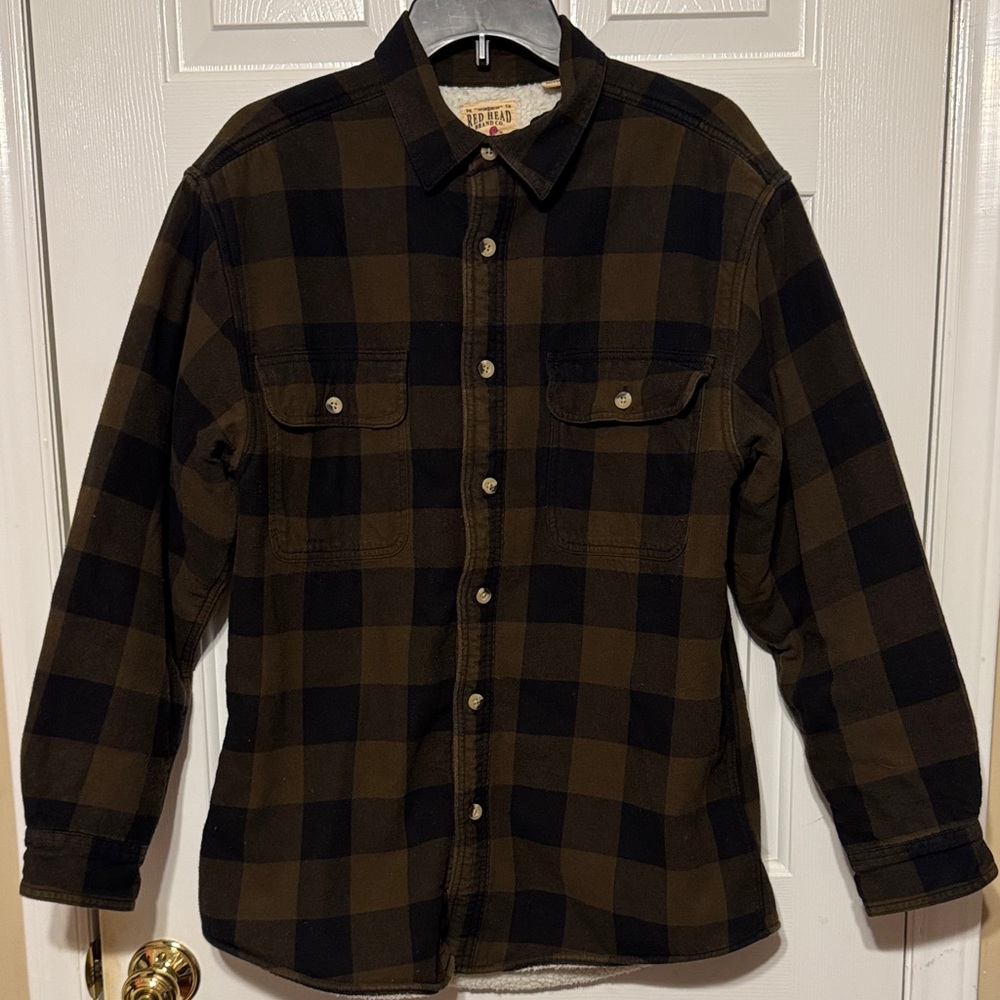 RedHead Army Green and Black Plaid‎ Sherpa-lined Shirt Jacket Size Medium